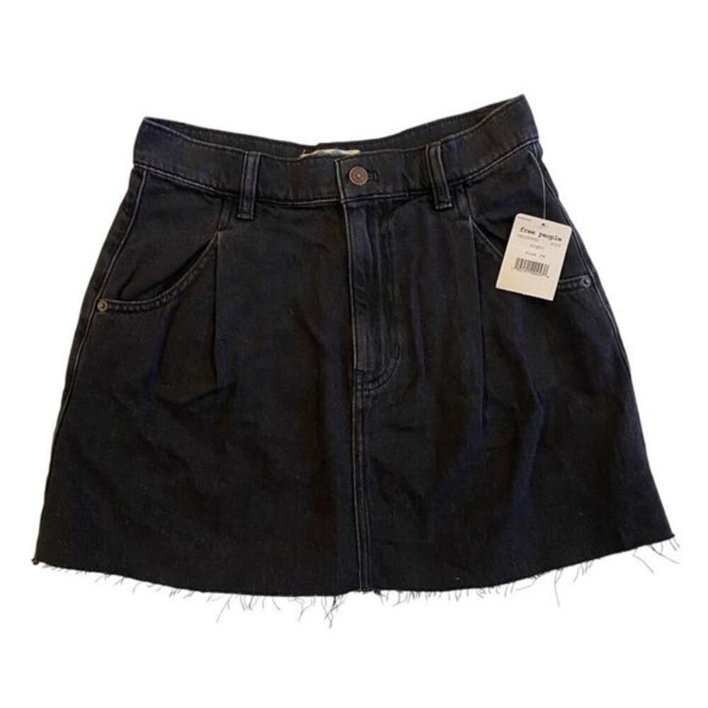 We The Free Night Black Denim Cut Off Cosmico Skirt
